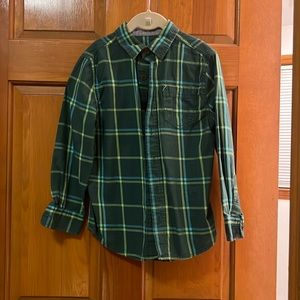Cat and Jack boys button down, long sleeve colored green plaid shirt